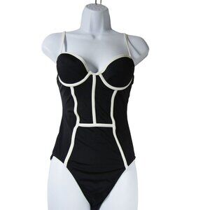VINTAGE Retro 6 Pinup 80s Shape FX Black white Swim Suit Minimalist One Piece